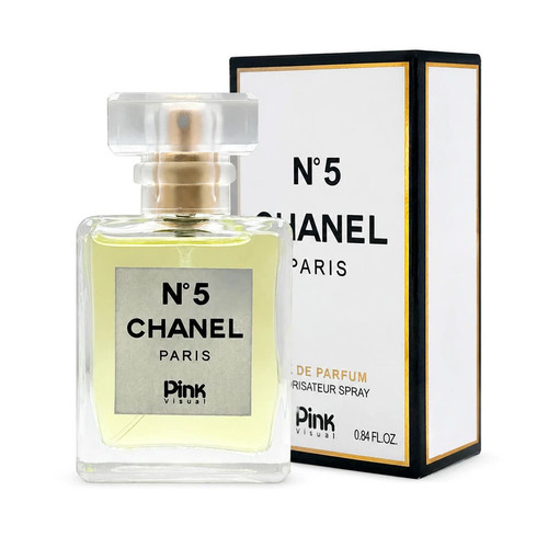 عطر جیبی زنانه پینک ویژوآل مدل Chanel N°5 با رایحه گرم و چوبی حجم 25 میلیلیتر